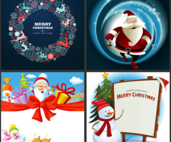 Christmas backgrounds with Santa, reindeer, snowman and ornaments vector