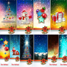 Christmas banners with Snowman Christmas tree balls and stars vector