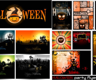 Collection of Halloween party flyers vector