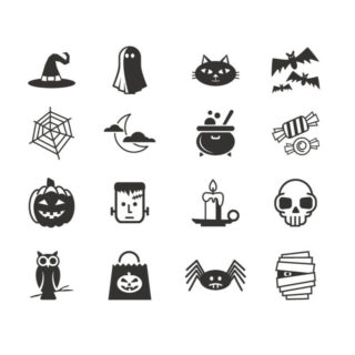 16 Flat Halloween icons vector