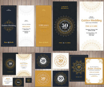 Golden wedding invitations vector