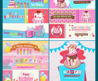 Happy Birthday banner with cake vector