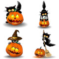 Happy Halloween clipart pumpkins and cat vector