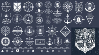 Nautical badges and labels in vintage style vector