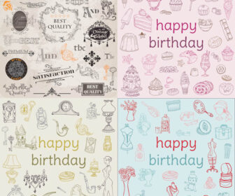 Vintage happy birthday elements vector