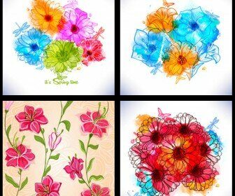 Vivid hand drawn flower backgrounds vector