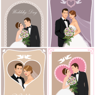 wedding silhouette of bride and groom vector