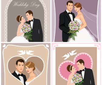 wedding silhouette of bride and groom vector