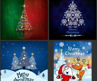 Vector Christmas greeting cards with stylized Christmas tree and Santa