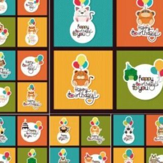 Vector Happy Birthday Cards Templates with Animals