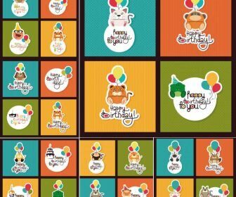Vector Happy Birthday Cards Templates with Animals