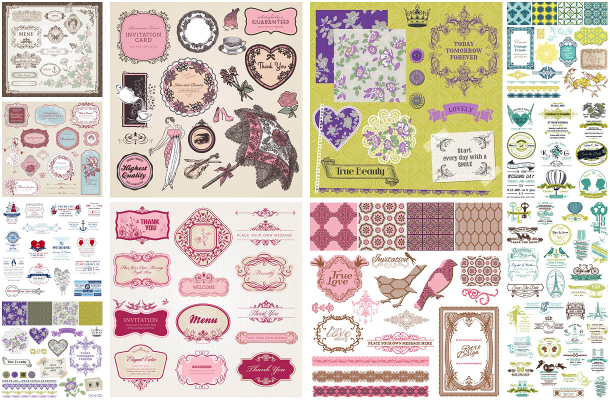 Vintage wedding design elements vector – Free Download | VectorPicFree