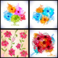 Vivid hand drawn flower backgrounds vector