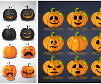 Cartoon Halloween pumpkins vector