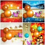 Merry Christmas cards with balls and gift in vector