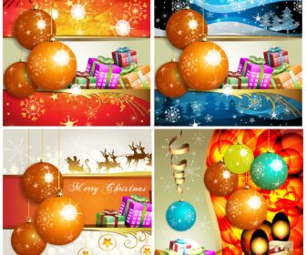 Merry Christmas cards with balls and gift in vector
