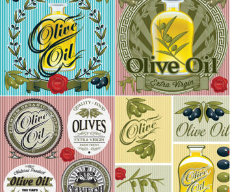 Bank of olive oil backgrounds and labels vectors